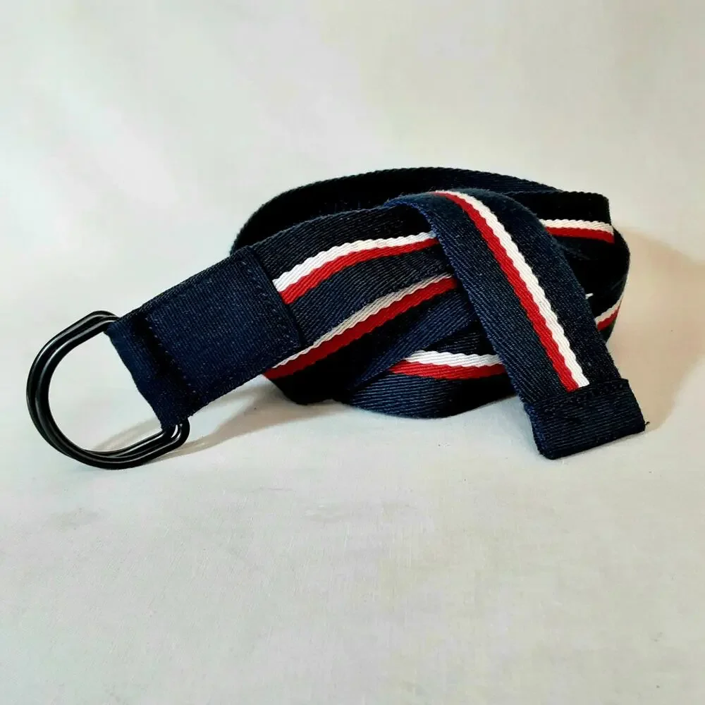 💎Tommy Hilfiger Red White Blue Stripe Soft Canvas Belt One Size